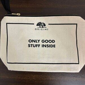 New Cream & Black Canvas Origins Makeup Bag Lined in Black with a Zip Closure